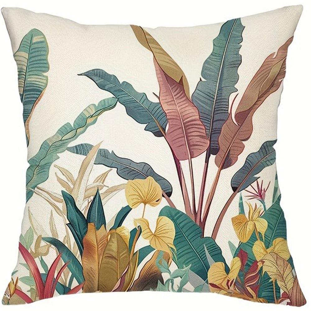 Tropical Plant Pattern Cushion Cover Living Room Sofa Zipper Closure Decorative Pillow Cover Without Pillow Core