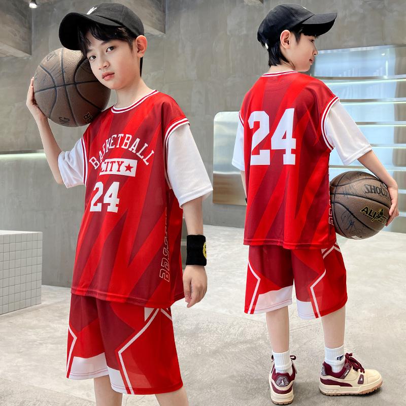 Boys' 2026 new basketball suit set, summer Western style summer outfit, primary and secondary school training suit, performance suit, sports suit