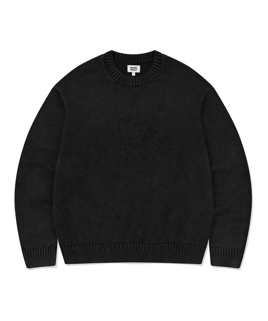 WACKY WILLY Embossed Logo Pullover Sweater Charcoal
