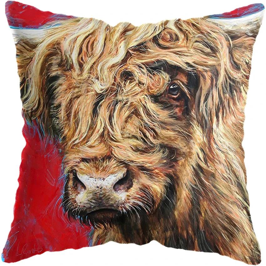 Scottish Highland Animal Print Pillowcase Home Decoration Cushion Cover Sofa