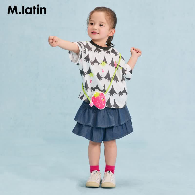 M.Latin Little Girls' Ribbed Waist Denim Tiered Skirt