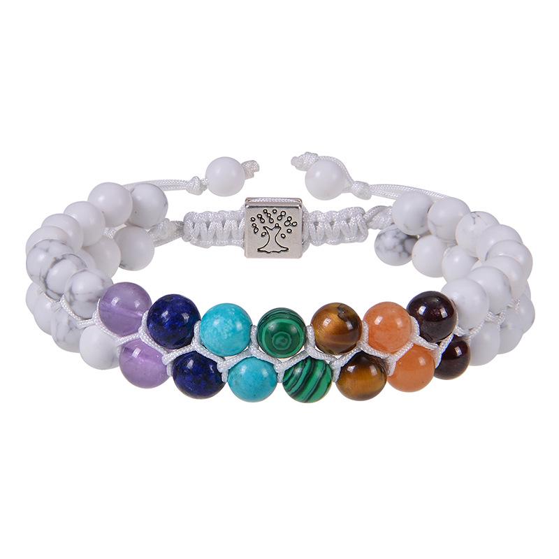 European & American Fashion Malachite Double-Layer Tree of Life Bracelet with Seven-Color Stones
