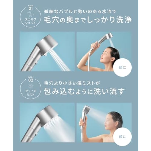 SALONIA Fine Bubble Clear Shower Head with Micro-Nano Bubble Technology, Water-Saving, High Water Pressure, Chlorine Removal Cartridge + Bicarbonate T