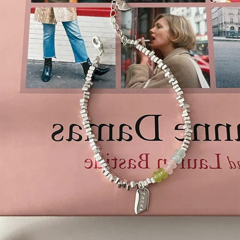 Minar 2024 Summer Colorful Crystal Irregular Pearl Beaded Bracelet for Women Silver Color Beads Coin Elastic Charm Bracelets