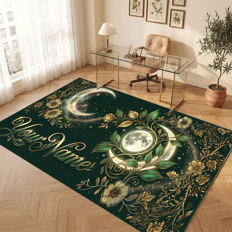 Floral Garden Theme Crystal Velvet Floor Rug Personalized Custom Name Text Warm Carpet Home Decoration