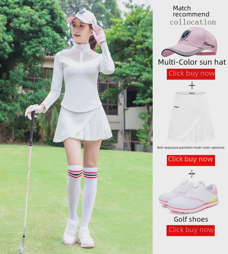 Women's Golf Outfit: Spring & Autumn Long-Sleeve T-Shirt with Short Lace Skirt, Korean Style, Slim Fit Sportswear