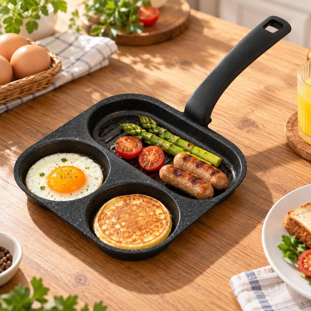 MultiCompartment Egg Skillet Nonstick Breakfast Pan with Compartments Divided Frying for