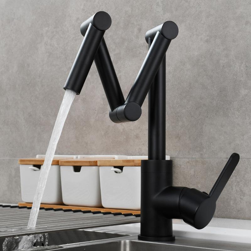 

Медный складной кухонный кран для раковины, выдвижной смеситель для горячей и холодной воды, универсальный вращающийся смеситель для сидячего типа чёрный