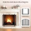 Folding Fireplace Screen, 3 Panels, 2 Doors, 122 x 10 x 75 cm, Black
