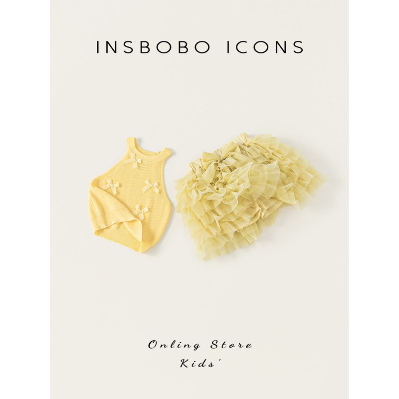 Insbobo Girls' Summer Outfit 2026 New Style Baby Girl Mesh Skirt Two-Piece Set Children's Summer Fashion Trendy Children's Clothing