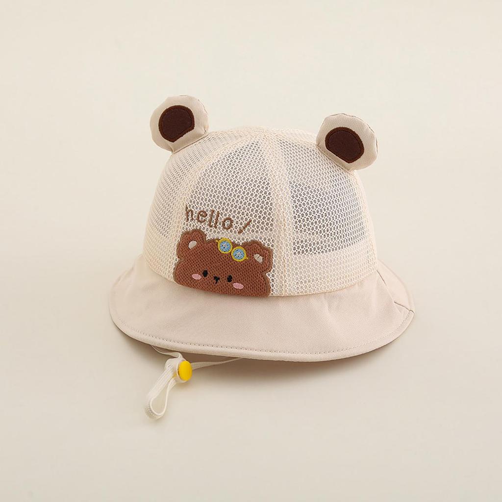 Cute Cartoon Bear Baby Bucket Hat Summer Mesh Breathable Baby Boys Girls Sunshade Cap Toddler Kids Lacing Panama Basin Cap