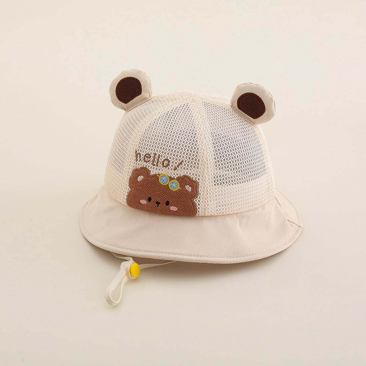 Cute Cartoon Bear Baby Bucket Hat Summer Mesh Breathable Baby Boys Girls Sunshade Cap Toddler Kids Lacing Panama Basin Cap
