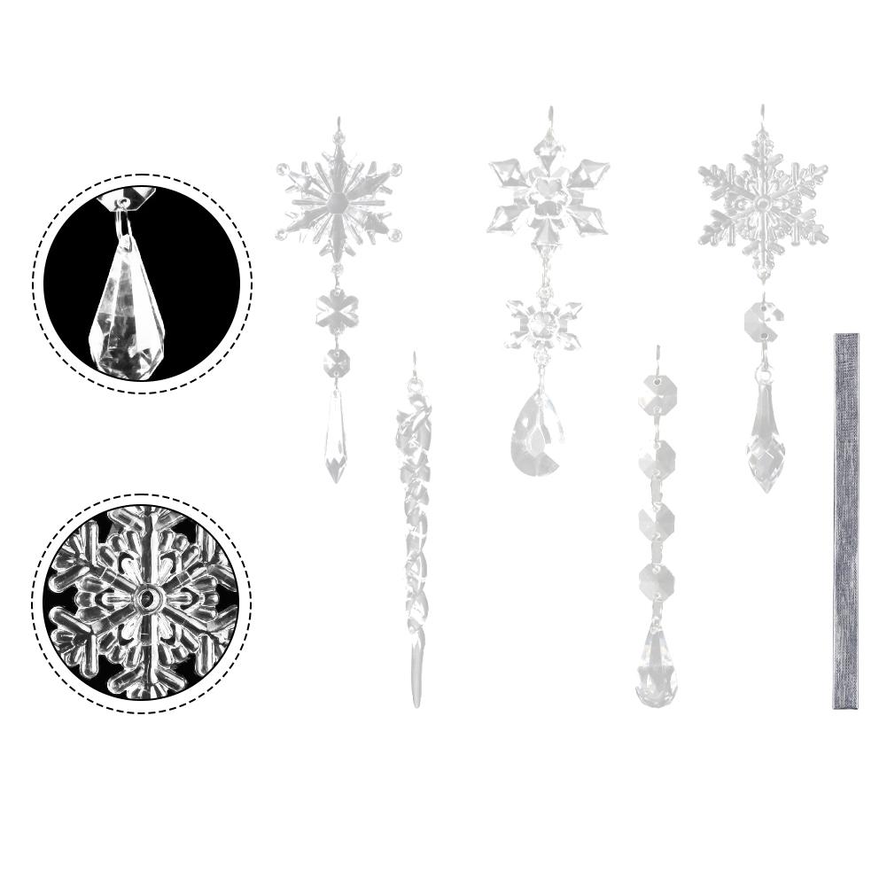 Christmas Tree Ornaments Set With Snowflake And Icicle Designs, Shatterproof Clear Acrylic Decoration Kit For Winter Weddings