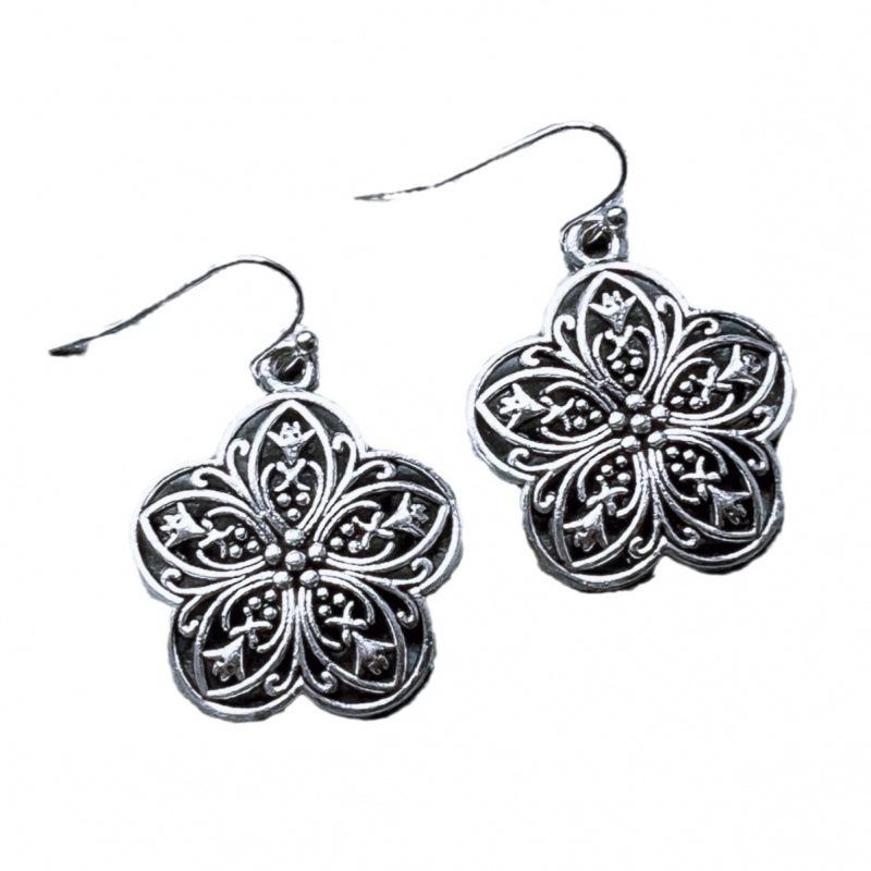 Bohemian Retro Hollow Silver Floral Pendant Earrings