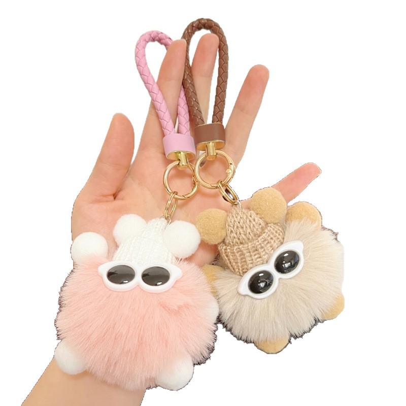 Creative Color-Block Plush Phone Wrist Lanyard: Fashionable Charm & Keychain