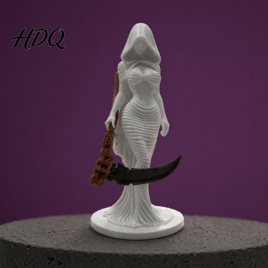 Grim Reaper Statue 3D Printed Hooded Woman Statue Gothic Figurine Ornament Halloween