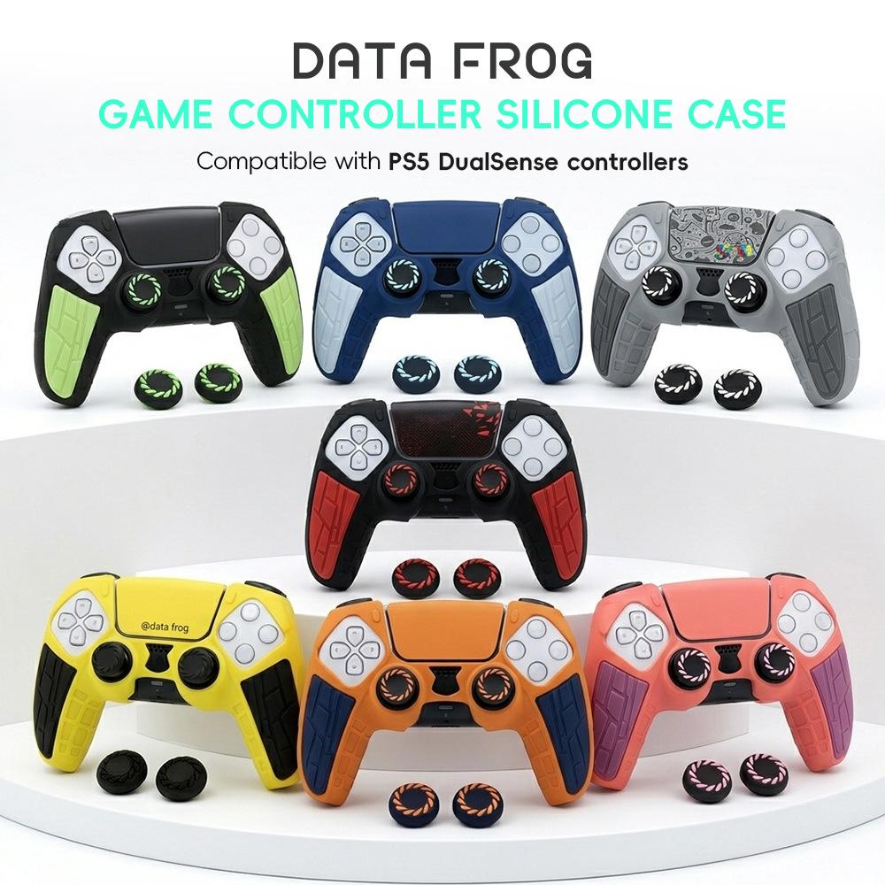 Black-Red Silicone Cover For PS5 Controller + 2 Thumb Caps + 1 Sticker Set
