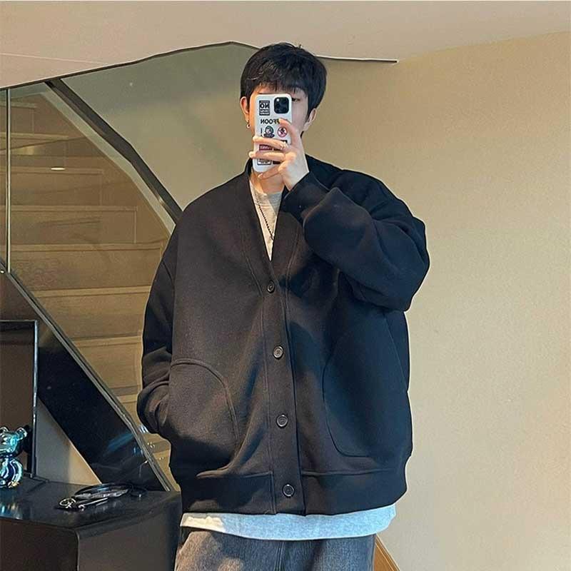 

Трендовый унисекс кардиган-свитшот на весну 2024 года - Куртка для пары свободного кроя 3XL чёрный