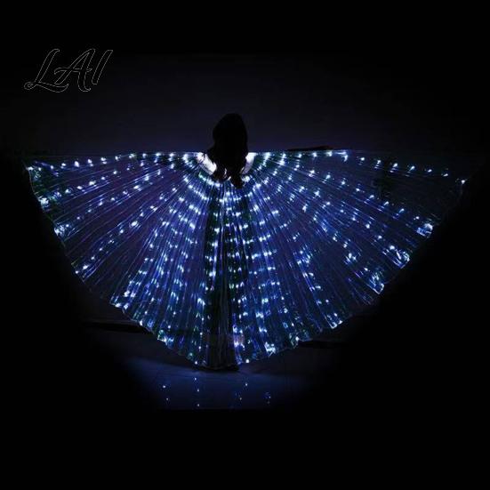 LED Belly Dance Wings Light Up for Adults Kids Glowing Halloween Costume Performance Props Colorful with Lights Luminous Foldable Stage Shows