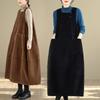 2025 Winter Women's Long Loose Fit Washed Cotton Corduroy Skirt with Square Neck and Slit, Stylish and Slimming Design
