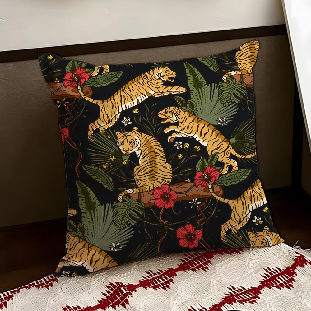 Tropical Tiger Pattern Cushion Cover Reversible Soft Durable Pillow Cover Home  Car MultiScene Use for Daily Comfort