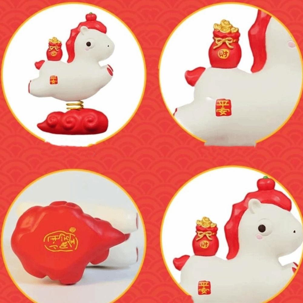 Cartoon Zodiac Pony Ornaments Pony Shape Resin Horse Mascot 2026 Horse Year Kawaii Horse Spring ornament Car Interior