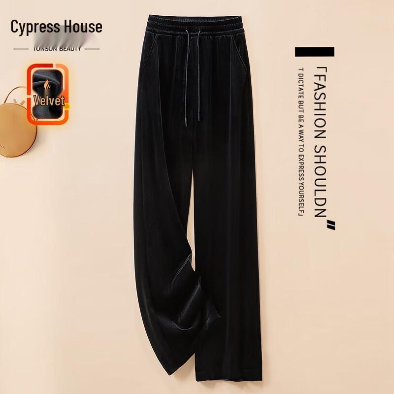 

Women s Fleece-Lined Elastic Waist Loose Wide-Leg Casual Pants L