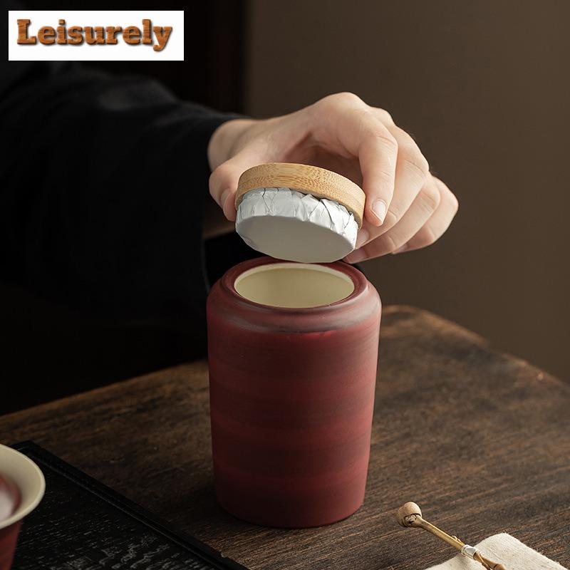 280ML Retro Powder Yin Lacquer Black Tea Box Organizer Moisture-proof Zen Storage Tank Containers Tea Caddy Tea Services Craft