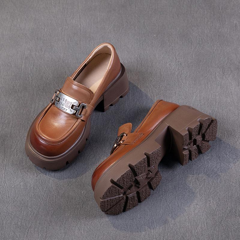 The first layer of cowhide loafers women's spring 2025 new leather muffin thick-soled one-pedal casual women's single shoes