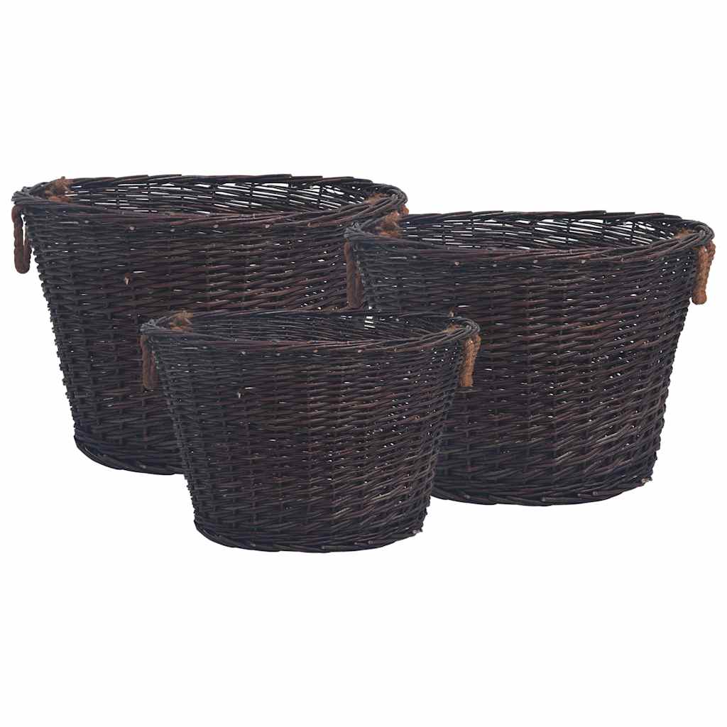 vidaXL 3-tlg. Brennholzkorb-Set Stapelbar Dunkelbraun Weide braun