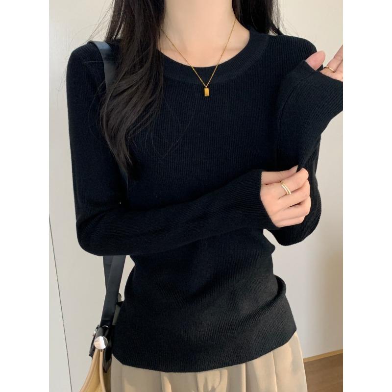 Autumn Winter Round Neck Simple Fashion All-match Bottomed Sweater Women Long Sleeve Casual Knitting Top