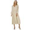 Women's Summer And Fashion V-neck Cotton Linen Loose Sleeves Long Sleeve Dress