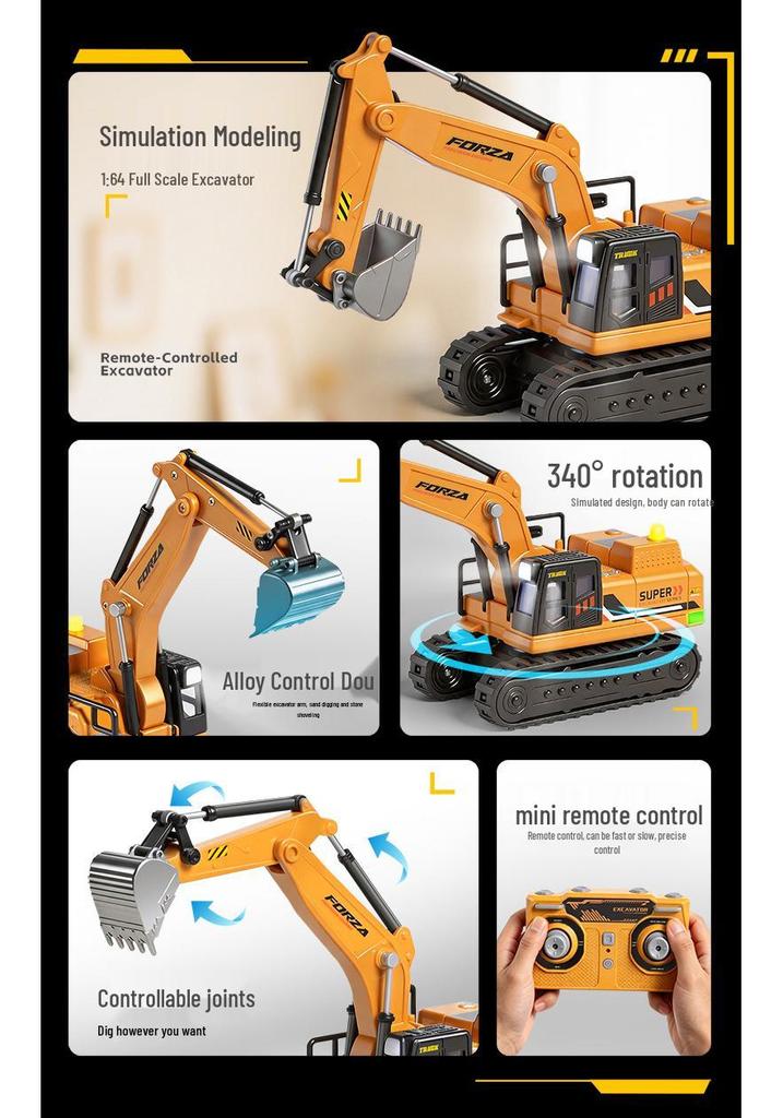 Weili 6402 Alloy Mini 1:64 Remote Control Tracked Excavator Toy for Kids, 10 Channel