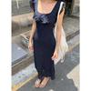 French Floral Polka Dot Flying Sleeve Square Neck Suspender Dress Women's 2026 New Summer Temperament Waist Dress