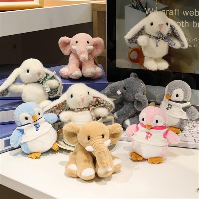 Elephant Penguin Cartoon Floral Bunny Plush Toy Keychain Bag Pendant Decor