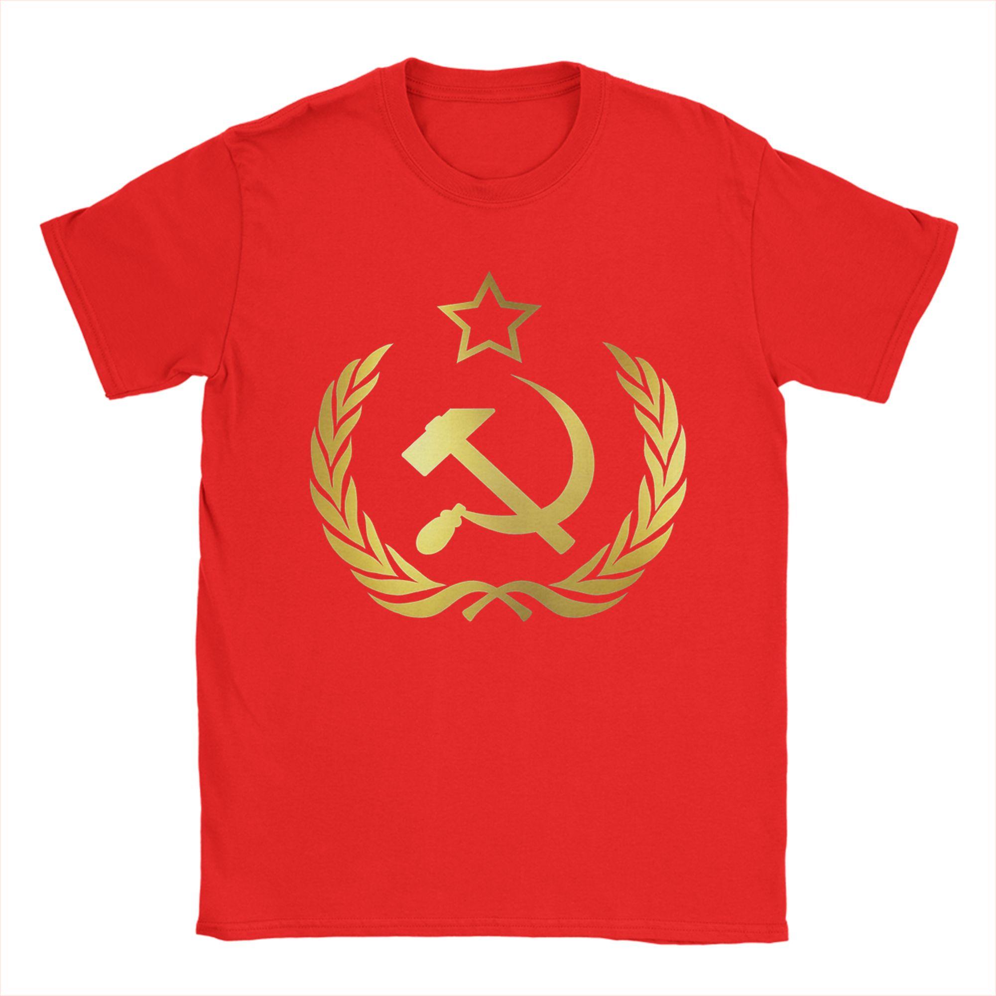 Футболка с золотым серпом и молотом СССР, пляжная футболка CCCP, мужская хлопковая футболка с круглым вырезом, оверсайз, с коротким рукавом S