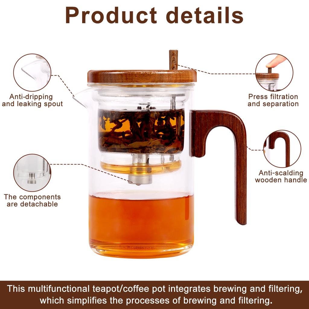Large Capacity Teapot Water Separation Glass Tea Infuser Bottle Tea Infuser Mug Water Bottle Leakproof Travel Mug with Filter