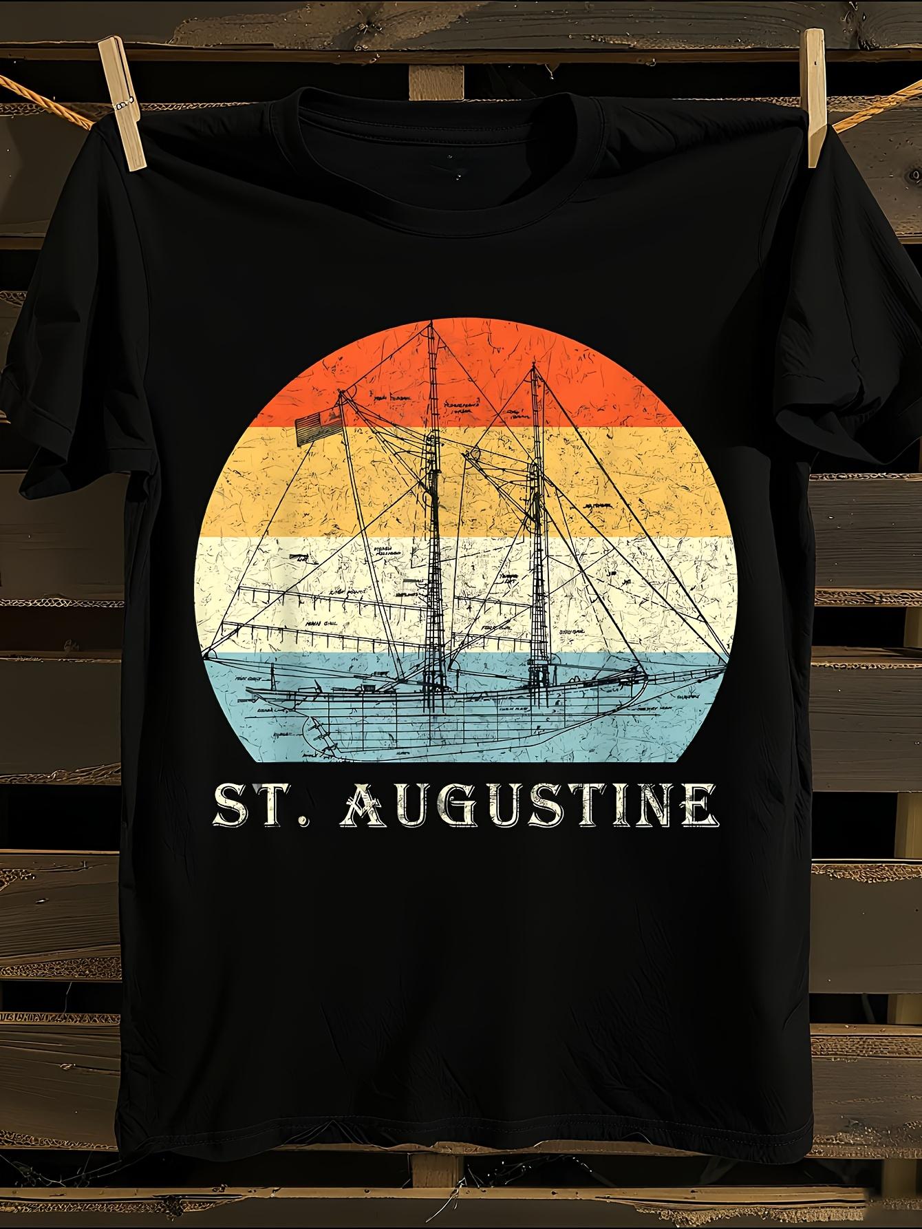 Vintage St. Augustine, Florida Retro Sailboat T-Shirt Mens Tshirt Womens Tshirts with Letters Print Short Sleeves T-Shirt Casual Street Tee Shirt Top M