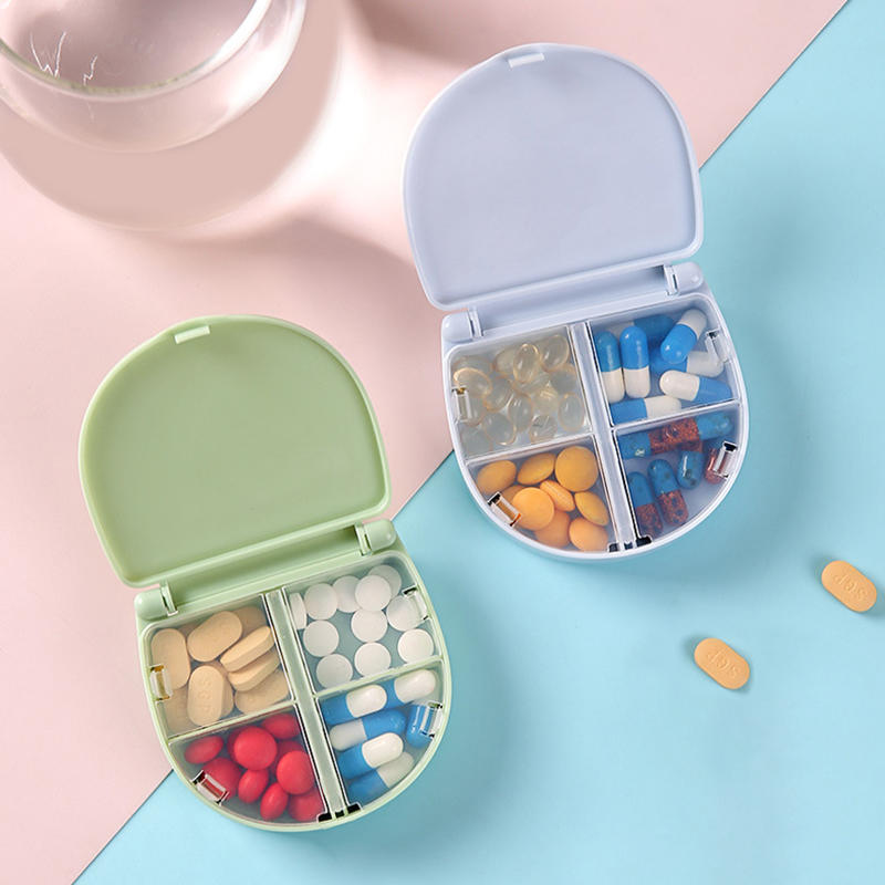 Portable Mini 4-Panel Small Medicine Box For Travel Suitable For Pills Supplements Portable Storage Box 4-Panel Multi-Color Fashionable Medicine Box