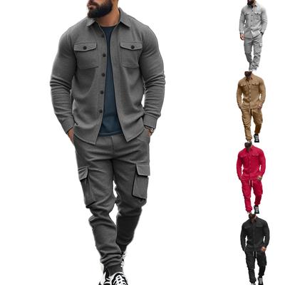 Erkek Şık Rahat Slim Fit Stand Up Bağcıklı Cepli Ceket ve Pantolon Takımı