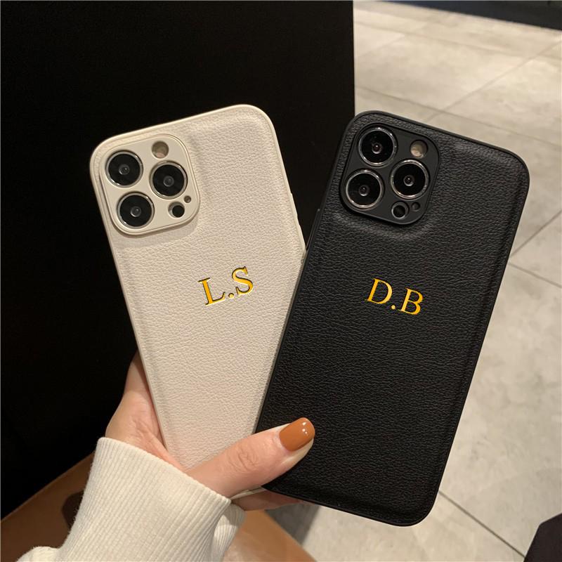 Personalisierte Handyhülle für iPhone 17 16 15 14 13 12 11 Pro Max Plus 17Air Luxuriöses PU-Leder Initialen Name Geschenk Hülle