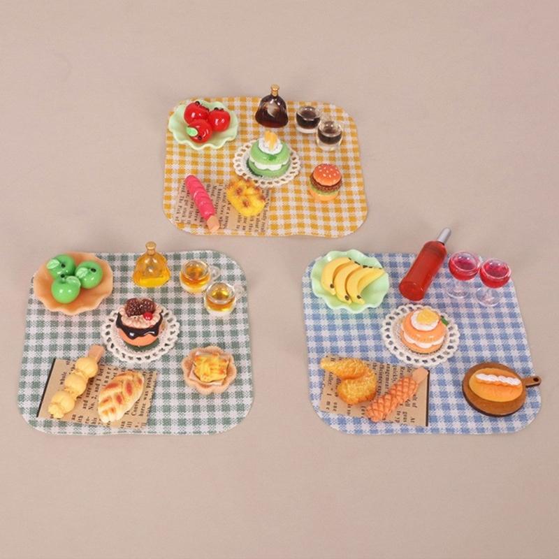 1:12 Scale Miniature Outdoor Picnics Meal Food Model Figurine Set For Doll House With Realistic Food Models And Utensils