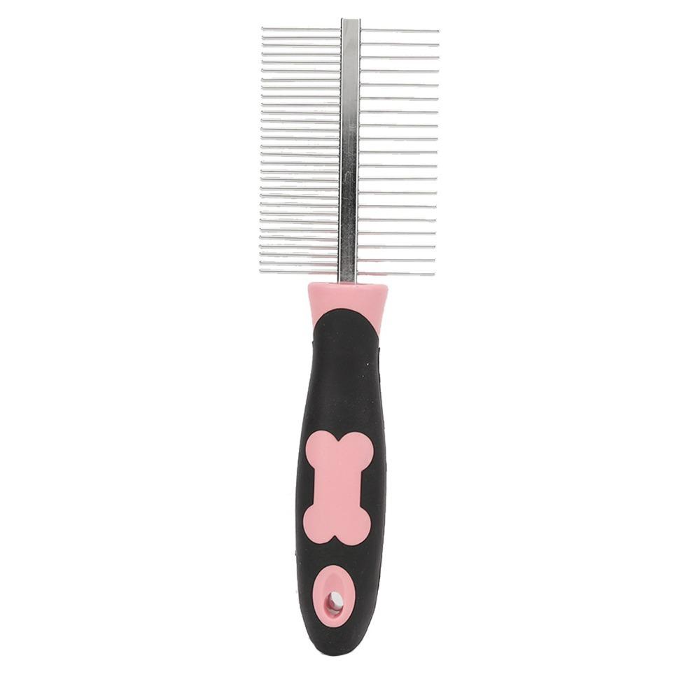 Bone Pattern Double Sided Comb Double Sided Steel Pin Brush Pet Hair Remover Tangling Removal розовый