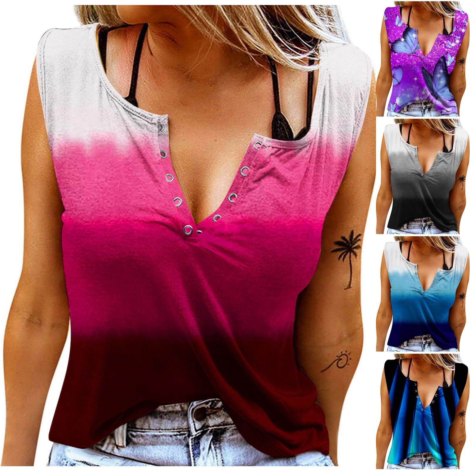 

Женская летняя мода Сращивание Принт Шаблон Без рукавов Футболка Tank Top