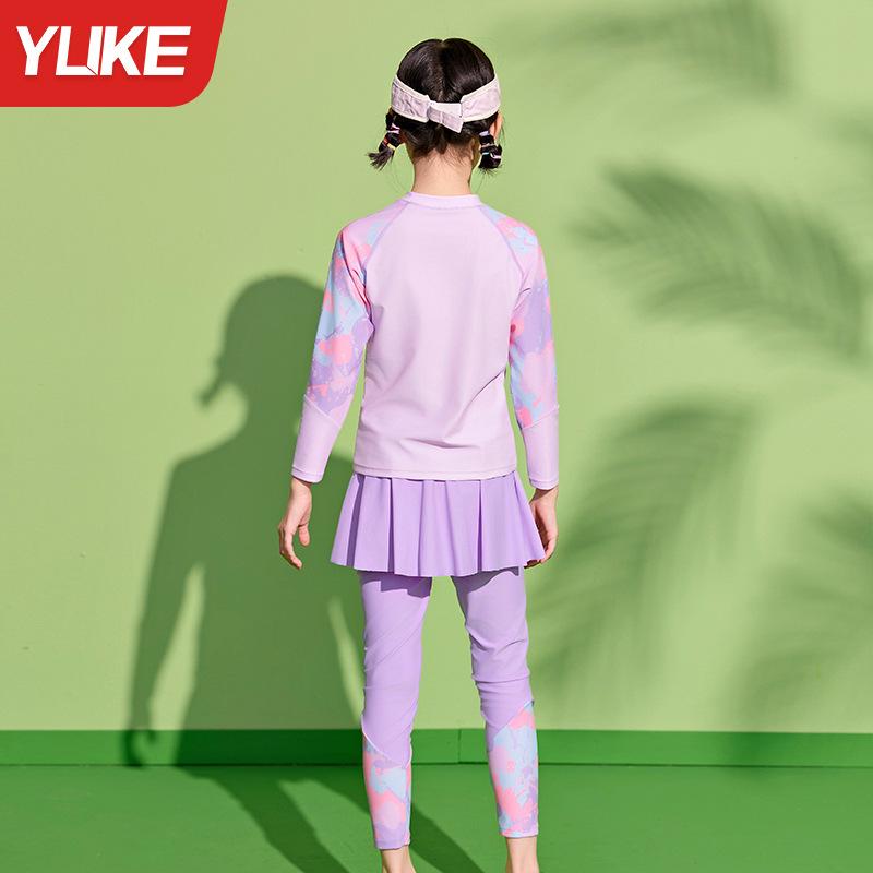 Girls' Quick-Dry Two-Piece Swimsuit: Long Sleeve & Pants, Comfortable & Breathable for Swimming and Hot Springs
