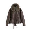 Fur collar plush leather jacket women's winter new short loose locomotive jacket leather jacket