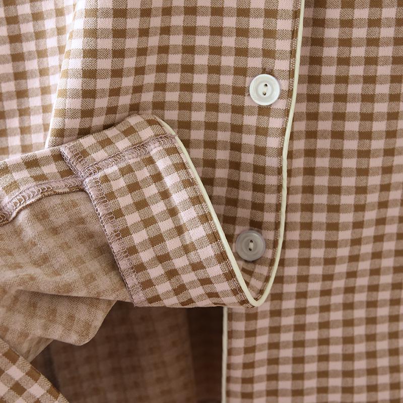 De Velvet Couple's Autumn/Winter Pajama Set: Women's Simple Check Long Sleeve & Men's Loose Casual Home Wear, Also Suitable for Spring Outdoor Wear