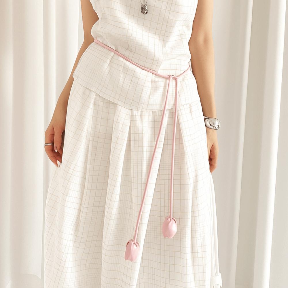 

Round Shape Tulip String Waistband PU Leather Flower Waist Rope Female Waist Chain рожевий