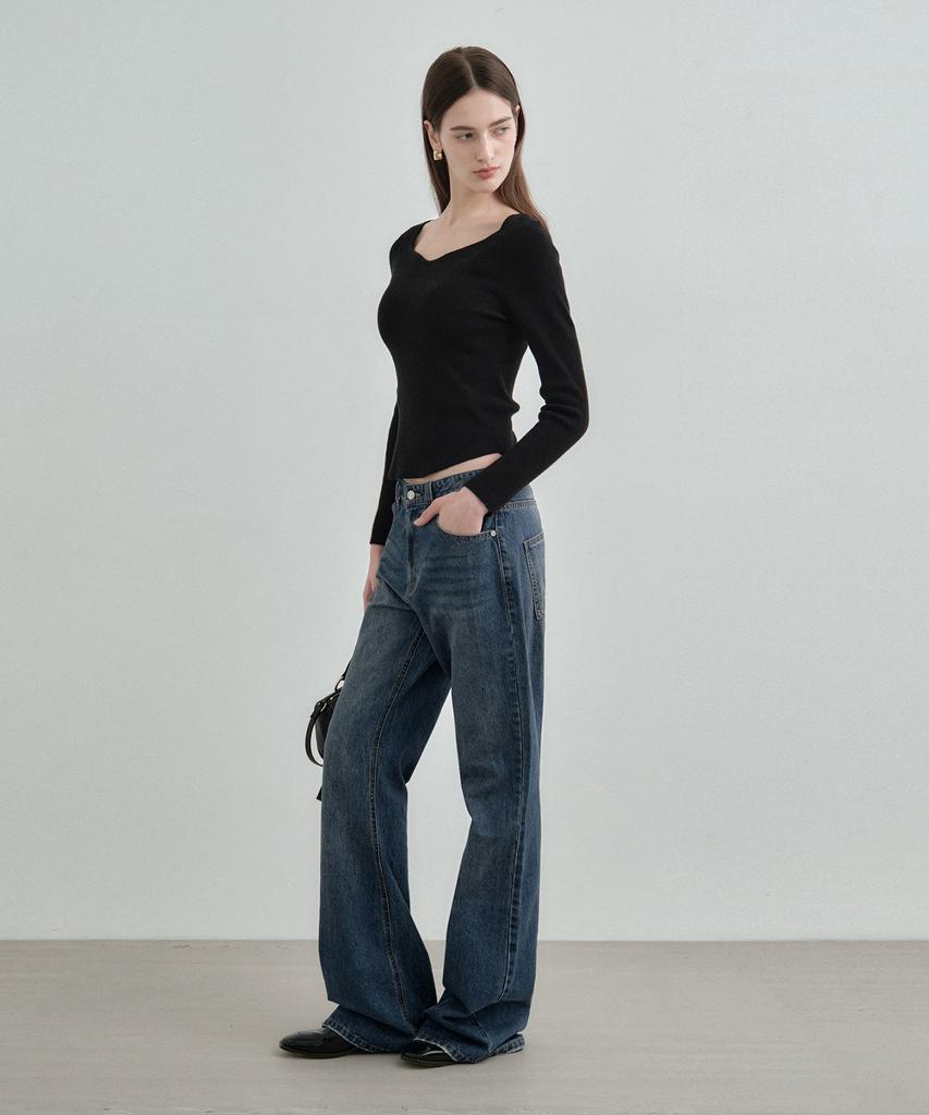 MONGDOL Natural Semi Bootcut Denim Jeans Blue Mdpt059Dblue