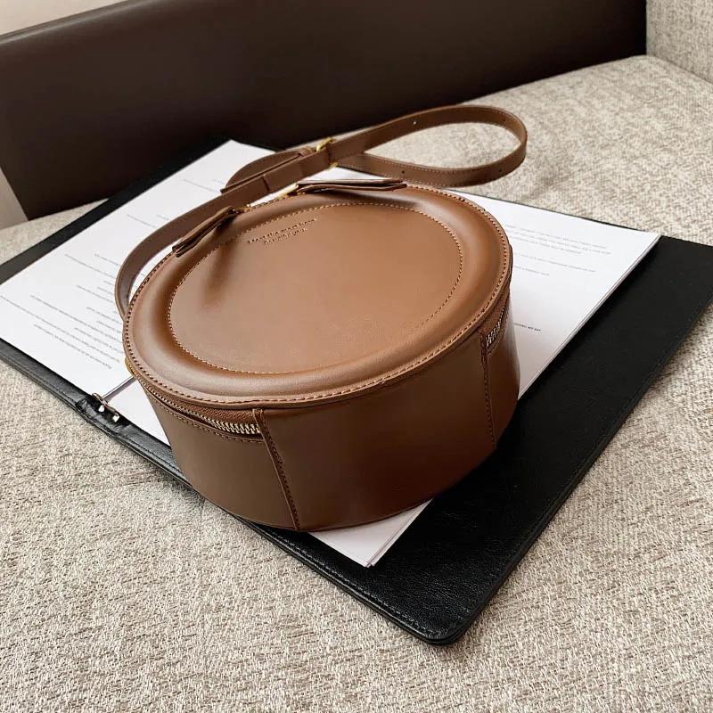 Round Design Lady Handbag Vintage PU Leather Shoulder Bag for Women Fashion Clutch Purses Crossbody Bag